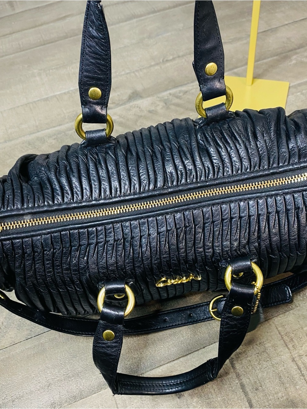 Coach Ashley Black Gathered Leather Satchel Bag F17647 Ruched Gold Hardware - Picture 10 of 14